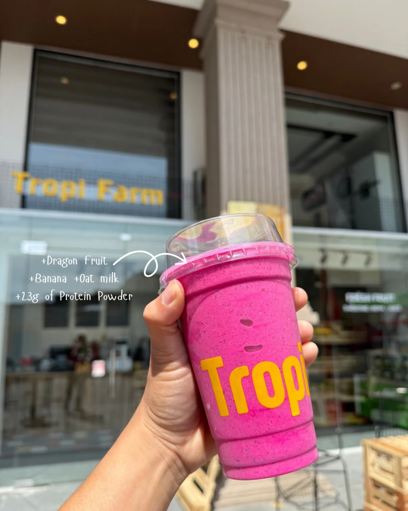Protein smoothie with tropical fruit at Tropi Farm